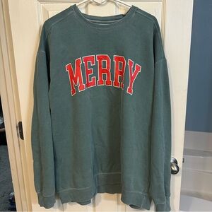gently worn (One time) Comfort Colors Light Green Christmas Sweatshirt, size 2XL
